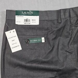 NEW Lauren Ralph Lauren Flat Front Pants Mens 38x30 Gray Pleated Formal Office